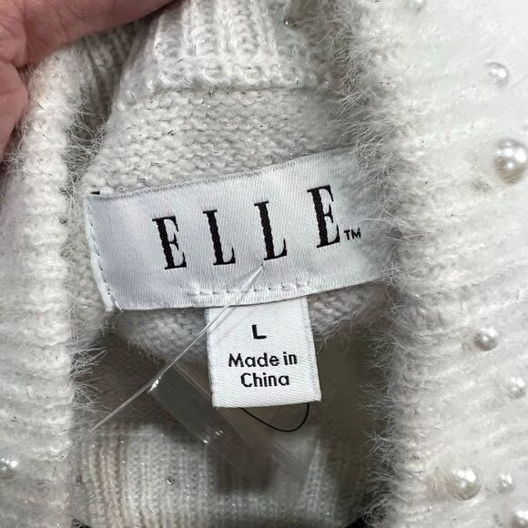 Elle White Pearl Neckline Detail Soft Mock Neck Sweater - Picture 7 of 8